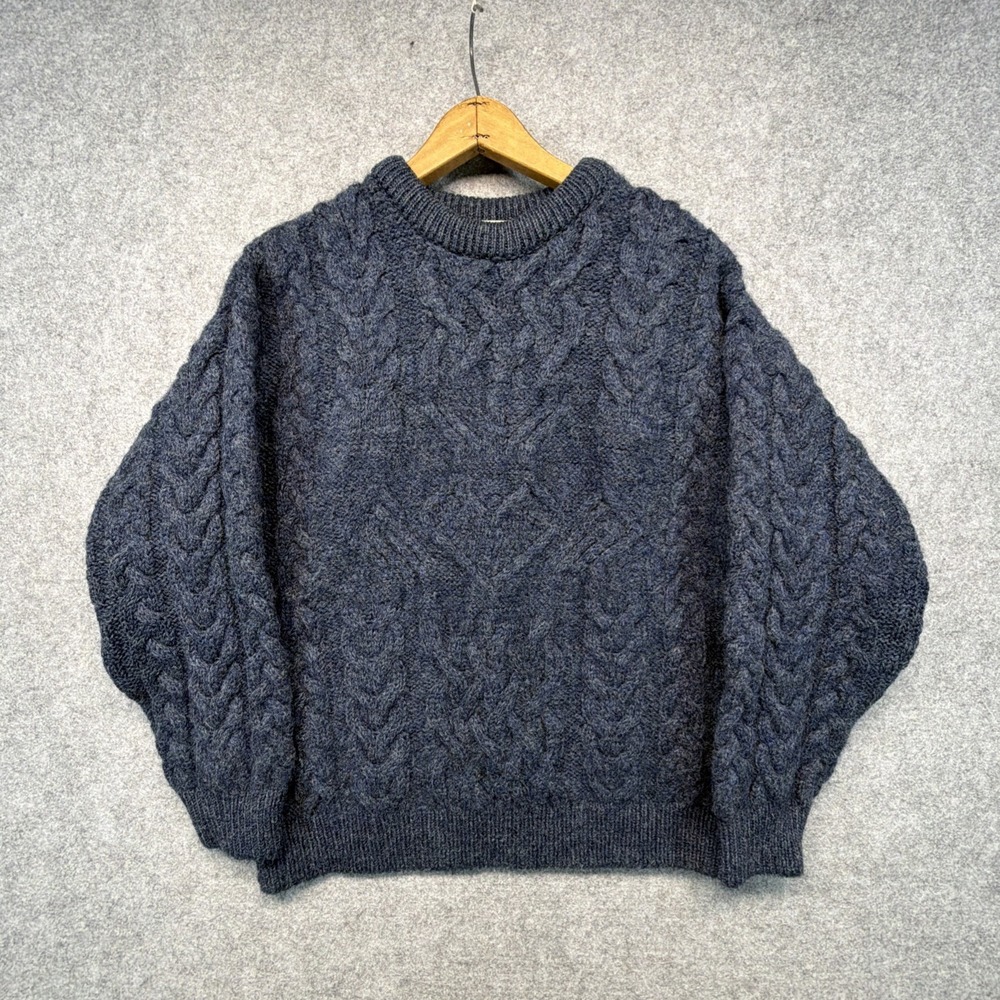 Aran Crafts Mens Boat Neck Jumper Sweater Medium Navy Blue Wool
